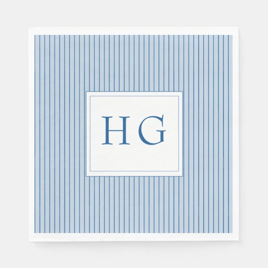 Blue Coastal Toile Wedding Monogram Servet (Voorkant)