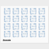 Blue Coastal Toile Wedding Monogram Vierkante Sticker (Vel)