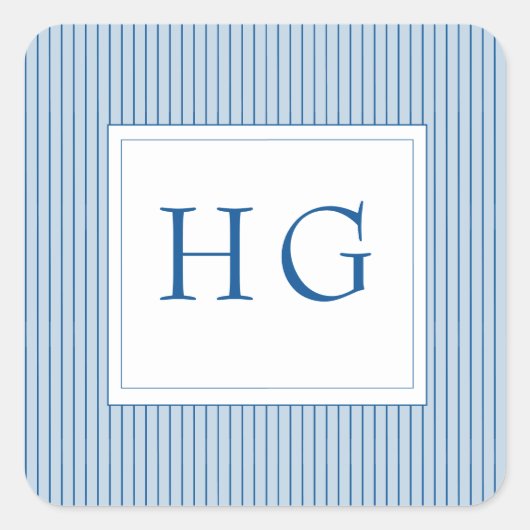 Blue Coastal Toile Wedding Monogram Vierkante Sticker (Voorkant)