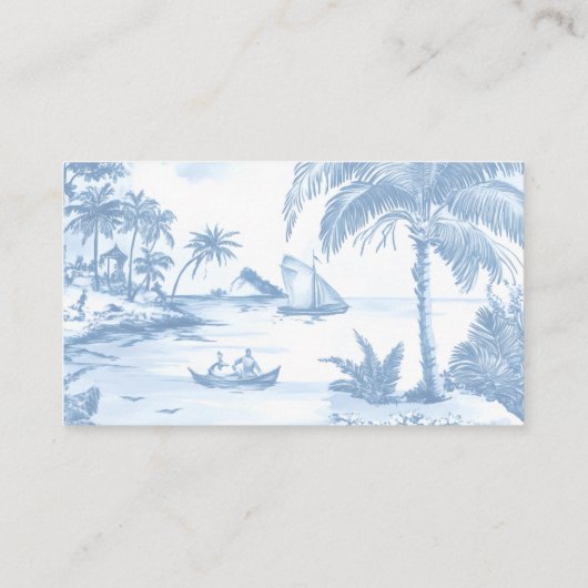 Blue Coastal Toile Wedding Place Cards Informatiekaartje (Achterkant)