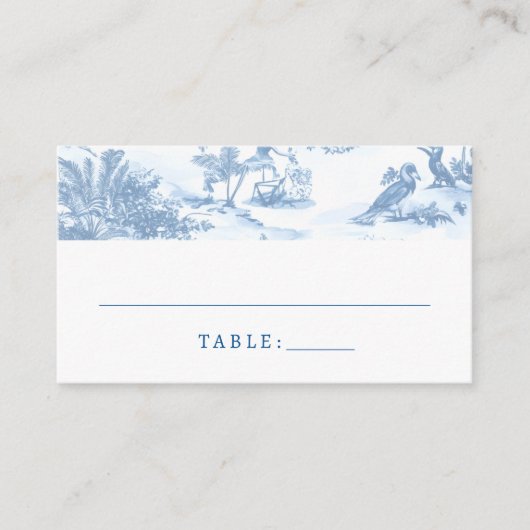 Blue Coastal Toile Wedding Place Cards Informatiekaartje (Voorkant)
