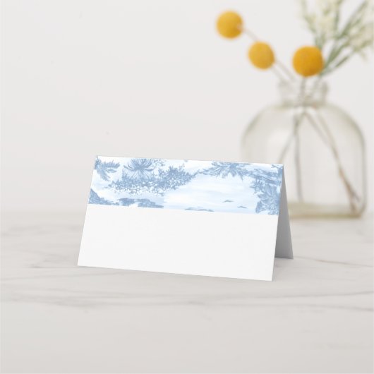Blue Coastal Toile Wedding Place Cards Plaatskaartje (Achterkant)