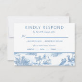 Blue Coastal Toile Wedding RSVP antwoordkaart (Voorkant)