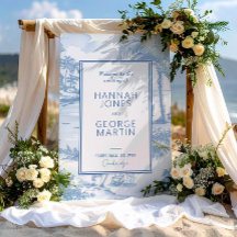Blue Coastal Toile Wedding Welkomstbordje