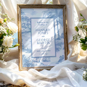 Blue Coastal Toile Wedding Welkomstbordje Poster
