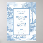 Blue Coastal Toile Wedding Welkomstbordje Poster (Voorkant)