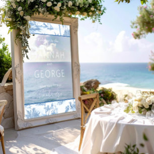 Blue Coastal Toile Wedding Welkomstbordspiegel Raamsticker