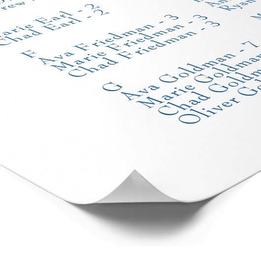 Blue Coastal Toile Wedding Zitplaatsen Poster (Hoek)