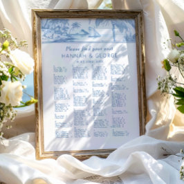 Blue Coastal Toile Wedding Zitplaatsen Poster