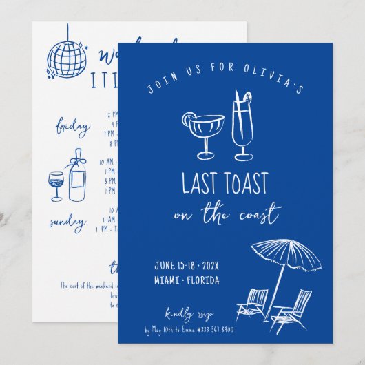 Blue Coastal vrijgezellenkippen weekend Kaart (Voorkant / Achterkant)