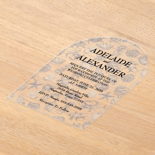 Blue Coastal Wedding Acryl Uitnodigingen (Laagn)