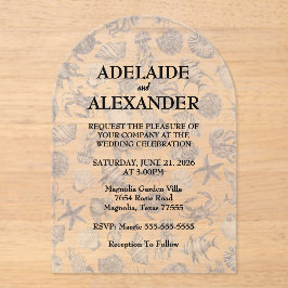 Blue Coastal Wedding Acryl Uitnodigingen