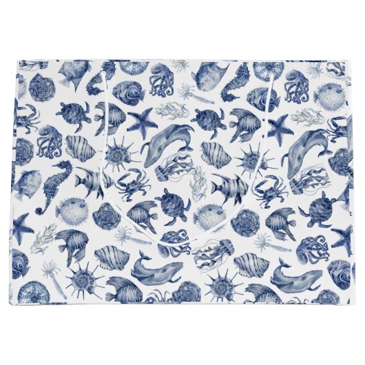 Blue Coastal Wedding Gift Bag Groot Cadeauzakje (Voorkant)