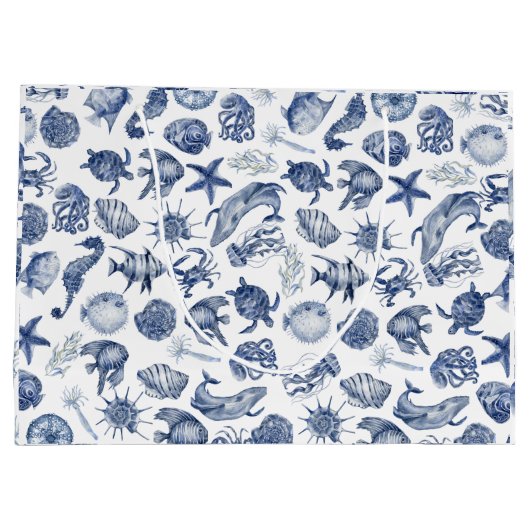 Blue Coastal Wedding Gift Bag Groot Cadeauzakje (Achterkant)