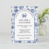 Blue Coastal Wedding Invitation Kaart (Staand voorkant)