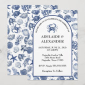 Blue Coastal Wedding Invitation Kaart (Voorkant / Achterkant)