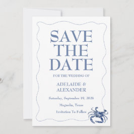 Blue Coastal Wedding Invitation Kaart