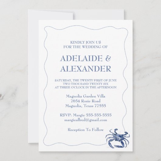 Blue Coastal Wedding Invitation Kaart (Voorkant)