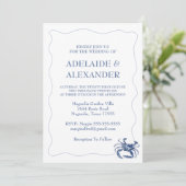 Blue Coastal Wedding Invitation Kaart (Staand voorkant)