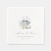 Blue Coastal Wedding Napkins Beach Seashell Servet (Voorkant)