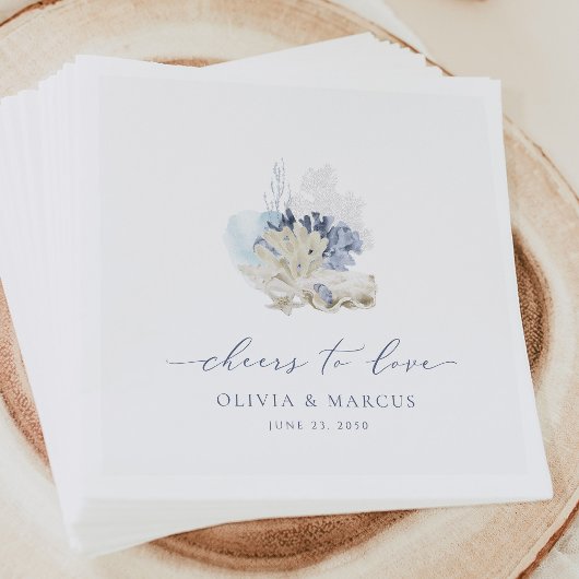 Blue Coastal Wedding Napkins Beach Seashell Servet
