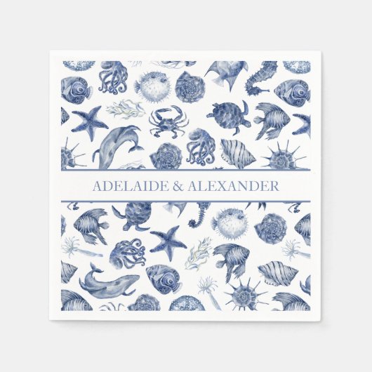 Blue Coastal Wedding Paper Napkin Servet (Voorkant)