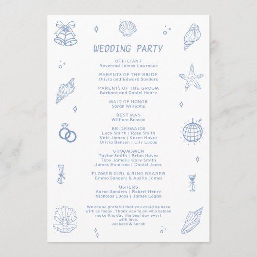 Blue Coastal Wedding Programma Programmakaart (Achterkant)