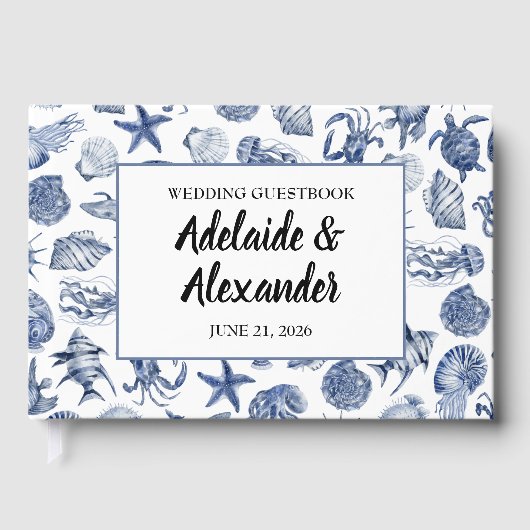 Blue Coastal Wedding Reception Guest Book Gastenboek (Voorkant)