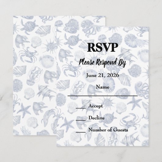 Blue Coastal Wedding Response Kaart (Voorkant / Achterkant)