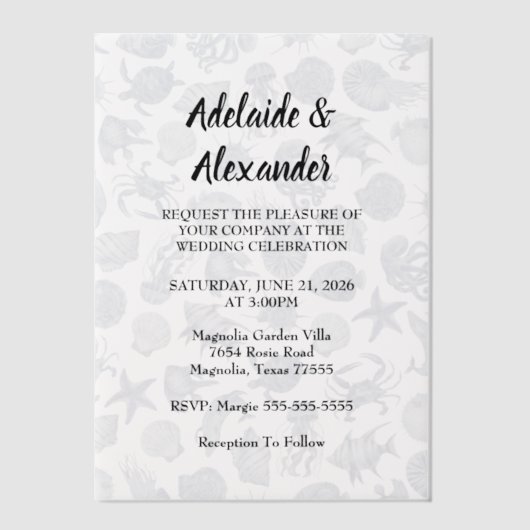 Blue Coastal Wedding Vellum Uitnodigingen (Voorkant)