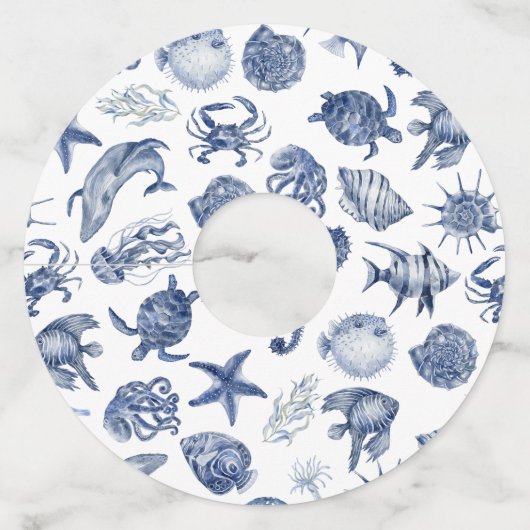 Blue Coastal Wedding Wijnglaslabel (Voorkant)