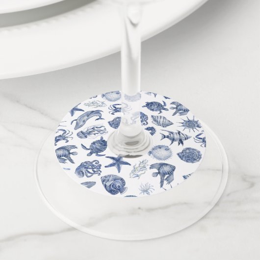 Blue Coastal Wedding Wijnglaslabel (Dichtbij)