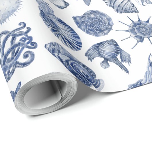 Blue Coastal Wrapping Paper Flat Sheet Set of 3 Cadeaupapier (Rol Hoek)