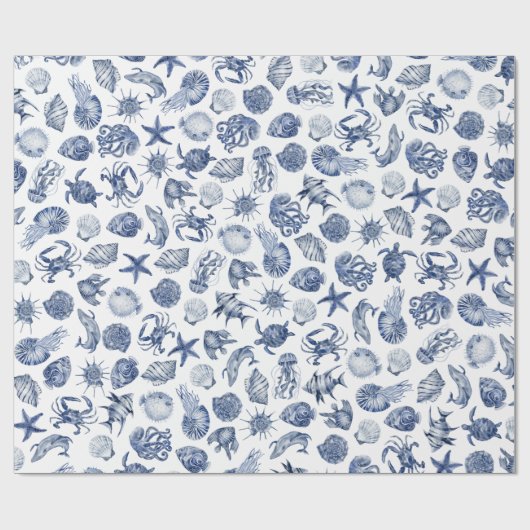Blue Coastal Wrapping Paper Flat Sheet Set of 3 Cadeaupapier (Vlak)
