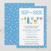 Blue Cocktail Nieuwe Baby Boy Sip en Zie Uitnodigi Kaart (Voorkant / Achterkant)