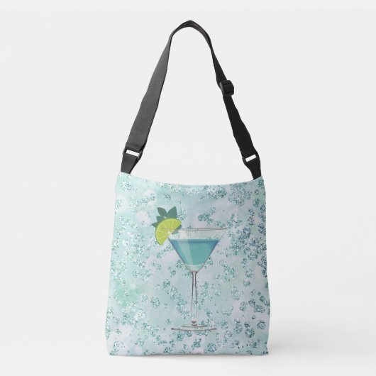 Blue Cocktail w/ Lemon Bokeh Bling Crossbody Tas (Voorkant)