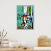 Blue Coffee Cup, Matisse Style Poster (Keuken)