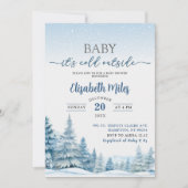 Blue Cold Winter Woodland Forest-Baby shower Kaart (Voorkant)