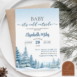 Blue Cold Winter Woodland Forest-Baby shower Kaart