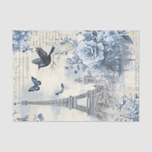 Blue  Collage met de Eifeltoren Tissuepapier (Voorkant)