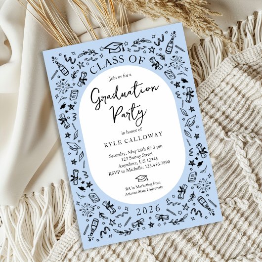 Blue College Graduation Invitation Kaart