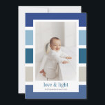 Blue Color Block Love en Light Happy Hanukkah Feestdagenkaart<br><div class="desc">Happy Hanukkah! Stuur je vakantiebezoekers naar familie en vrienden met deze moderne en klassieke Hanukkah-kaart. Het kenmerkt kleurenblokstrepen in blauw en grijs. Personaliseer door een foto,  uw namen,  bericht en andere details toe te voegen.</div>