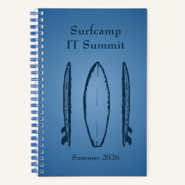 Blue Color Gradient Surf Camp, Surfboards and Text Notitieboek