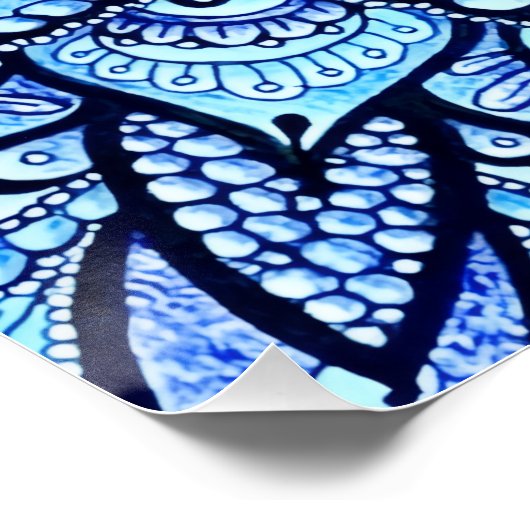 Blue Color Pencil Mandala Design Glossy Poster (Hoek)