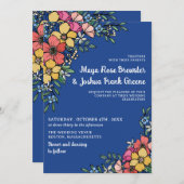 Blue Colorful Flowers Spring Summer Wedding Kaart (Voorkant / Achterkant)