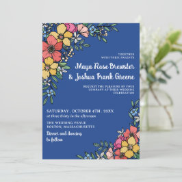 Blue Colorful Flowers Spring Summer Wedding Kaart
