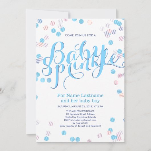 Blue Colorful Modern Baby Sprinkle Invitation Boy Kaart (Voorkant)