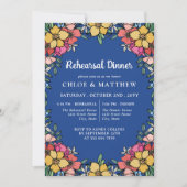 Blue Colorful Pink Flowers Rehearsal Dinner Kaart (Voorkant)