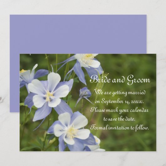 Blue Columbine Flowers Weddenschap Save the Date Kaart (Voorkant / Achterkant)