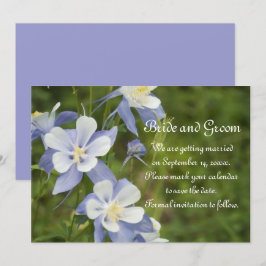 Blue Columbine Flowers Weddenschap Save the Date Kaart